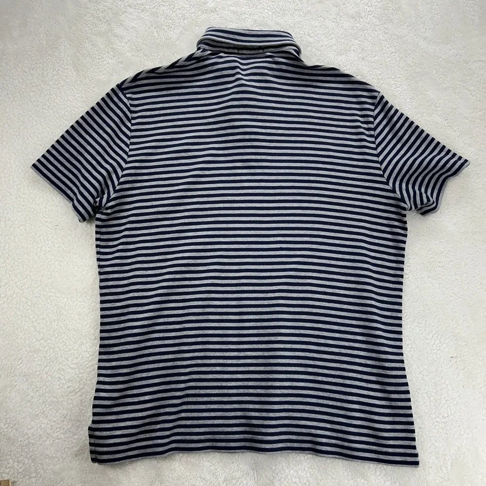 Polo Ralph Lauren Polo Shirt Men's L Gray/Blue Striped Stretchy Soft Check Meas.